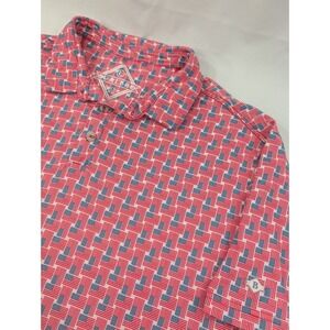 Burlebo Polo Shirt Mens Large Red American Flag AOP Golf Wicking Outdoors Shirt